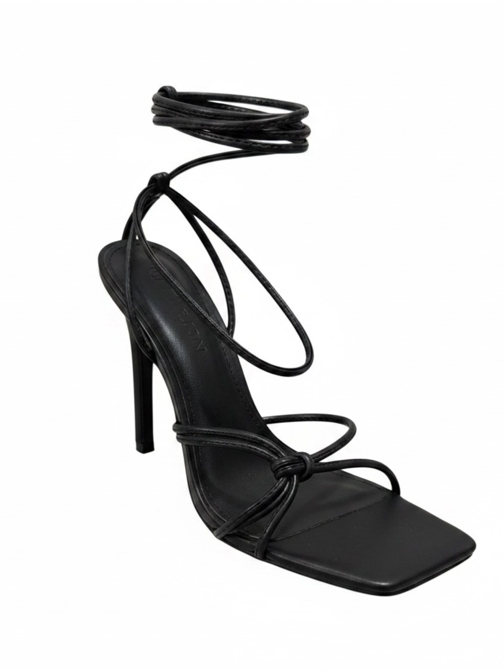 Black Strappy Lace-Up High Heel Sandal